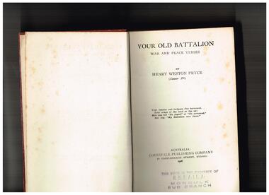 Book, Cornstalk Publishing, Your old battalion : war and peace verses, 1926