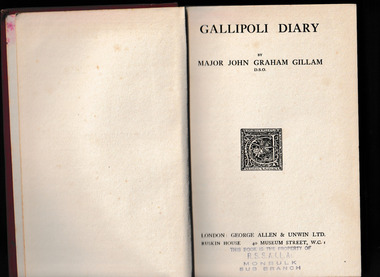 Book, John Graham Gillam, Gallipoli diary, 1918