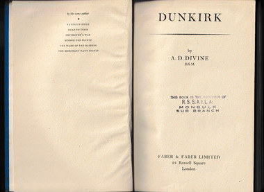 Book, Faber & Faber limited, Dunkirk, 1945