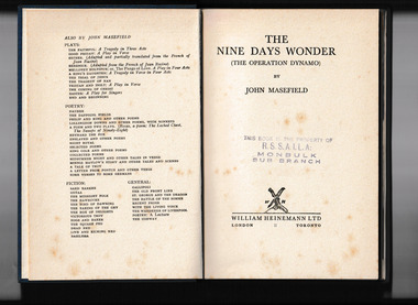 Book, John Masefield, The nine days wonder : (the operation Dynamo), 1941