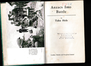 Book, Tahu Hole, Anzacs into battle, 1942
