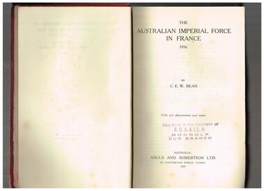 Book, C. E. W. Bean, The Official history of Australia in the War of 1914-1918: The Australian Imperial Force in France 1916, 1921-1942