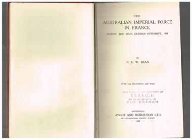 Book, C. E. W. Bean, The Official history of Australia in the War of 1914-1918: The Australian Imperial Force in France 1918, 1921-1942