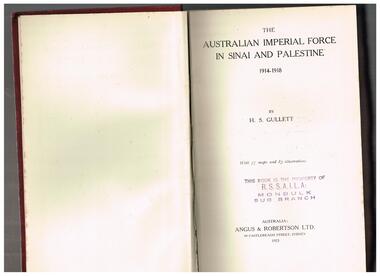 Book, Angus & Robertson Ltd, The Official history of Australia in the War of 1914-1918: The Australian Imperial Force in Sinai and Palestine, 1921-1942