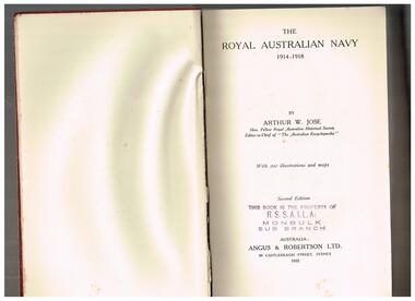 Book, Angus & Robertson Ltd, The Official history of Australia in the War of 1914-1918: The Royal Australian Navy 1914-1918, 1921-1942