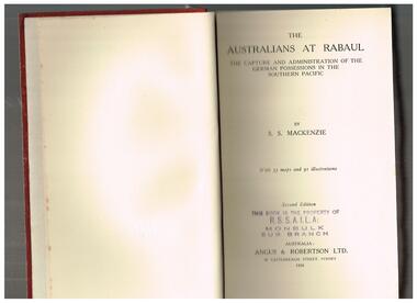 Book, Angus & Robertson Ltd, The Official history of Australia in the War of 1914-1918: The Australians at Rabaul, 1921-1942
