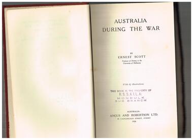 Book, Angus & Robertson Ltd, The Official history of Australia in the War of 1914-1918: Australia during the war, 1921-1942