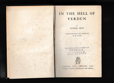 Book, Alfred Hein, In the hell of Verdun, 1930