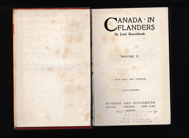 Book, Lord Beaverbrook, Canada in Flanders, 1917