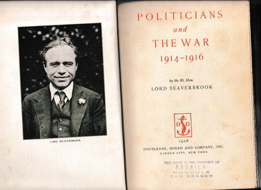 Book, Lord Beaverbrook, Politicians and the war, 1914-1916, 1928