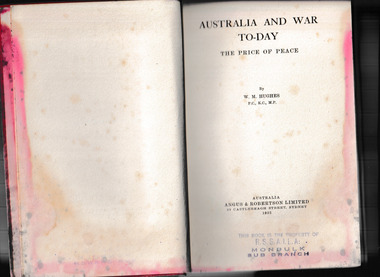 Book, William Hughes, Australia in the war today: The price of peace, 1935