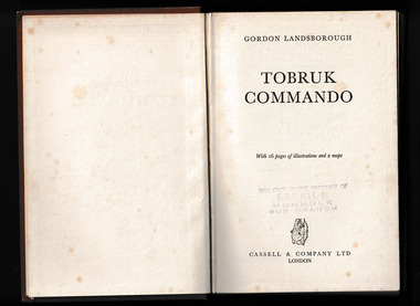 Book, Gordon Landsborough, Tobruk commando, 1956