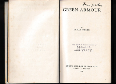 Book, Angus and Robertson, Green armour, 1945