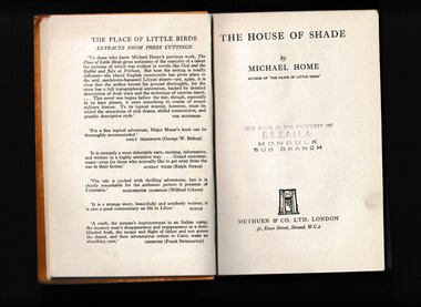 Book, Methuen, The house of shade, 1942
