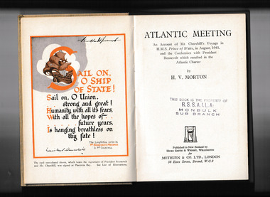 Book, Methuen, Atlantic meeting : an account of Mr. Churchill's voyage in H. M. S. Prince of Wales, in August, 1941, and the conference with President Roosevelt which resulted in the Atlantic charter, 1946