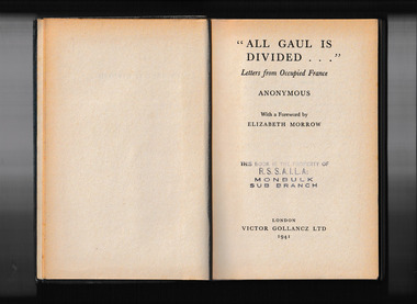 Book - All Gaul is divided... : letters from occupied France, Gollancz, 1941