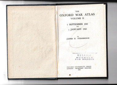 Book, Jasper H. Stembridge, The Oxford war atlas: v.2. 1 Sept. 1941 to 1 Jan 1943, 1943
