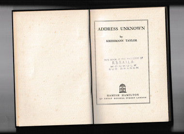 Book, Hamish Hamilton, Address unknown, 1939