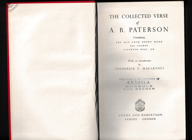 Book, A. B. Patterson, The collected verse of A. B. Patterson, containing The man from Snowy River, Rio Grande, Saltbush Bill J. P, 1951