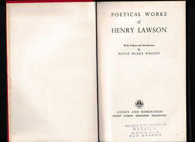 Book, Angus and Robertson, Poetical works of Henry Lawson, 1957