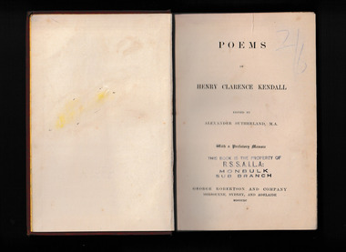 Book, George Robertson and Company, Poems of Henry Clarence Kendall, 1890