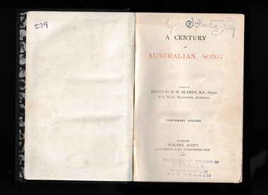 Book, Douglas B. W. Sladen, A century of Australian song, 1888