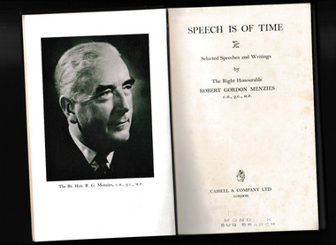 Book, Robert Gordon Menzies, Speech is of time : selected speeches and writings, 1958