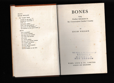 Book, Edgar Wallace, Bones, 1945?