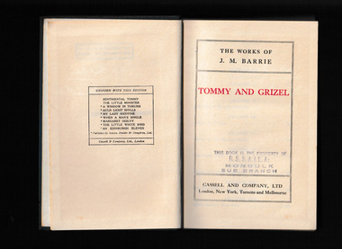 Book, JM Barrie, Tommy and Grizel, 192?