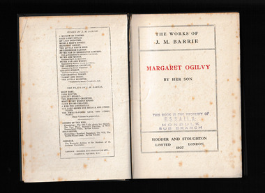 Book, JM Barrie, Margaret Ogilvy / by her son, 1927