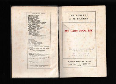 Book, JM Barrie, My lady Nicotine, 1927
