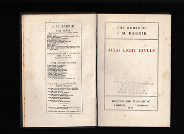 Book, JM Barrie, Auld light idylls, 1929