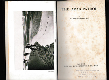 Book, ex-Legionnaire 1384 [ie John H. Harvey, afterwards Barrington], The Arab Patrol, 1935