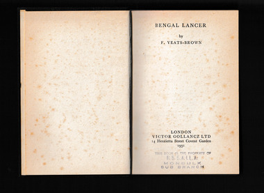 Book, Francis Yeats-Brown, Bengal lancer, 1936