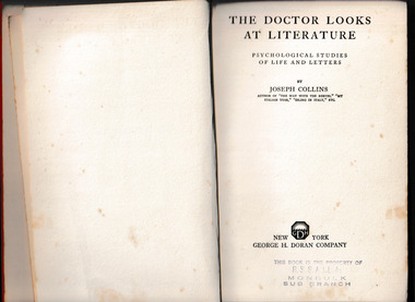 Book, George H. Doran Company, The doctor looks at literature : psychological studies of life and letters, 1923