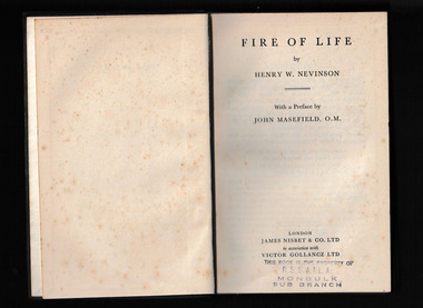 Book, James Nisbet in association with Victor Gollancz, Fire of life, 1935