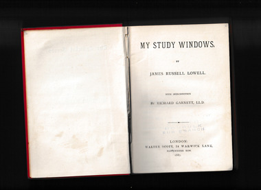 Book, James Russell Lowell, My study windows, 1887
