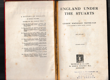 Book, George Macaulay Trevelyan et al, England under the Stuarts, 1930