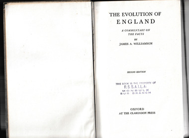 Book, James A. Williamson, The evolution of England : a commentary on the facts, 1944