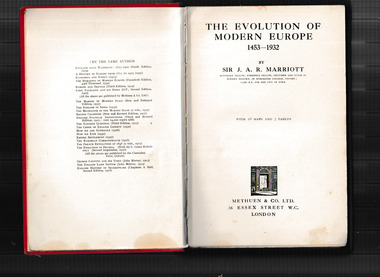Book, J.A.R  Marriott et al, The evolution of modern Europe : 1453-1939, 1933