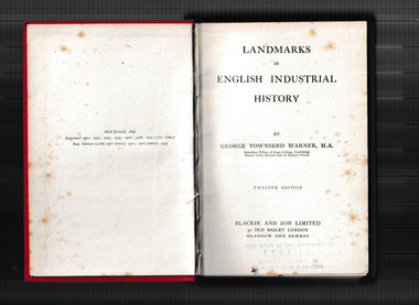 Book, Blackie et al, Landmarks in English industrial history, 1913