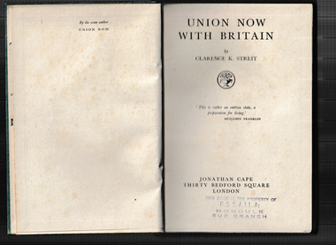 Book, Clarence K. Streit, Union now with Britain, 1941
