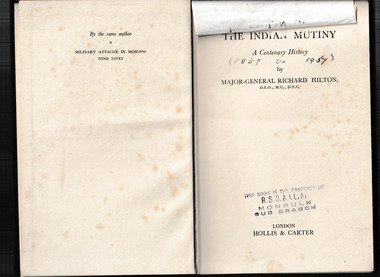 Book, Hollis and Carter, The Indian mutiny : a centenary history, 1957