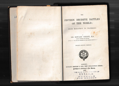 Book, Richard Bentley and Son, The Fifteen decisive battles of the world, 1876