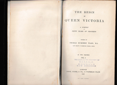 Book, Smith Elder and Co, The reign of Queen Victoria : a survey of fifty years of progress v.1, 1887