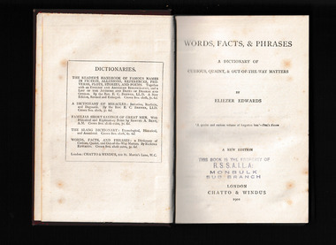Book, Chatto & Windus, Words, facts, and phrases : a dictionary of curious, quaint & out-of-the-way matters, 1901