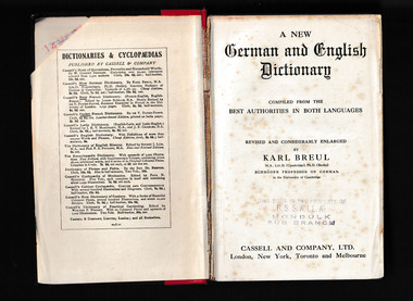 Book, A New German and English dictionary / compiled from the best authorities in both languages ; revised and considerably enlarge, 1909