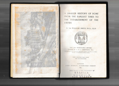 Book, J. Murray, A smaller history of Rome from the earliest times to the establishment of the empire, 1897