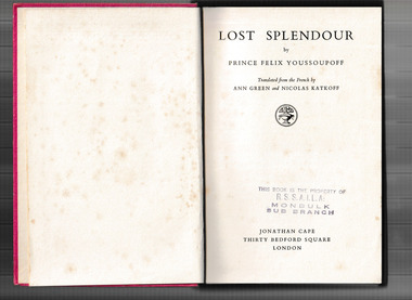 Book, Jonathon Cape, Lost splendour, 1953