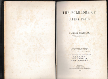 Book, Watts & co, The folklore of fairy-tale, 1924